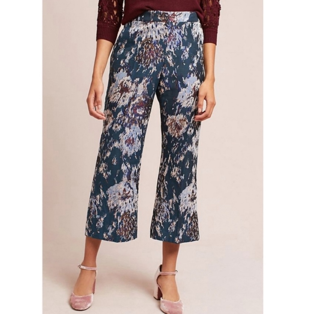 EUC Anthropologie Petersyn Emma Jacquard Metallic fully lined cropped pants!